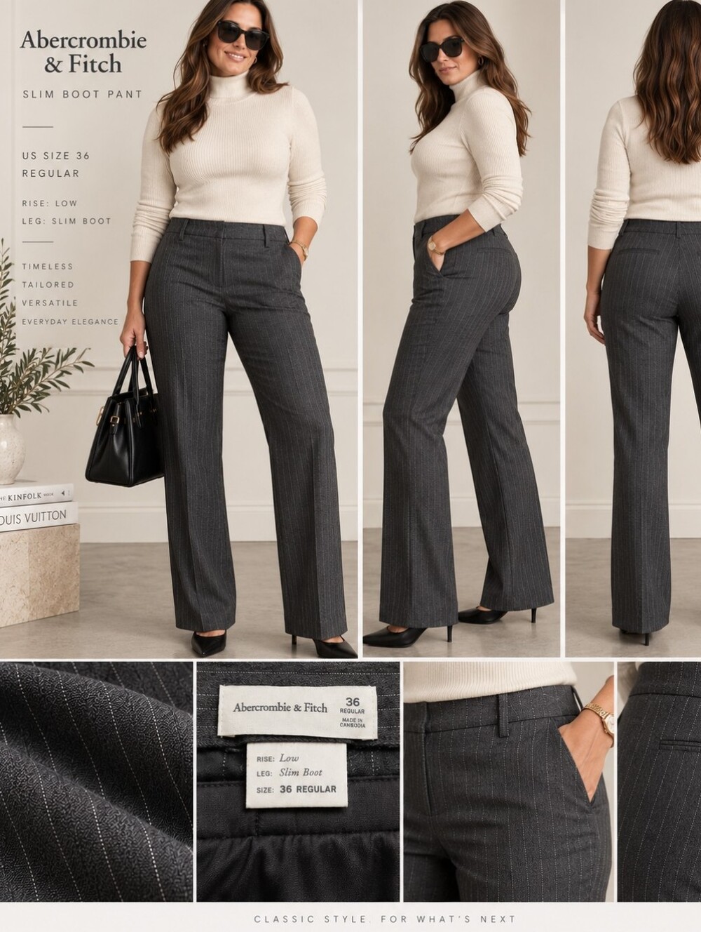 Abercrombie & Fitch Pinstripe Low Rise Slim Boot Pants Size 36
